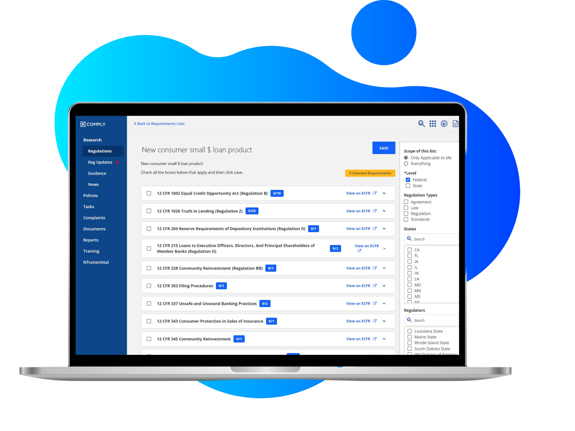 Screenshot of Ncomply: Requirements Builder Feature