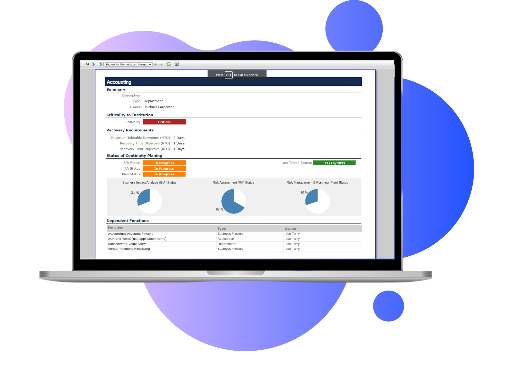 Screenshot of Ncontinuity: Custom Reporting Overview