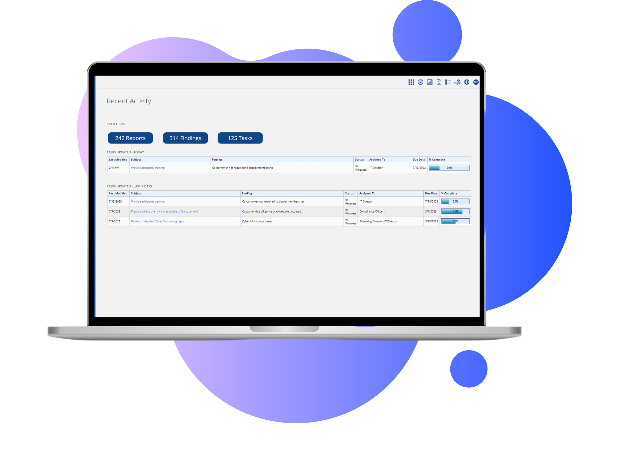 Screenshot of Nfindings: Dashboard and reports overview