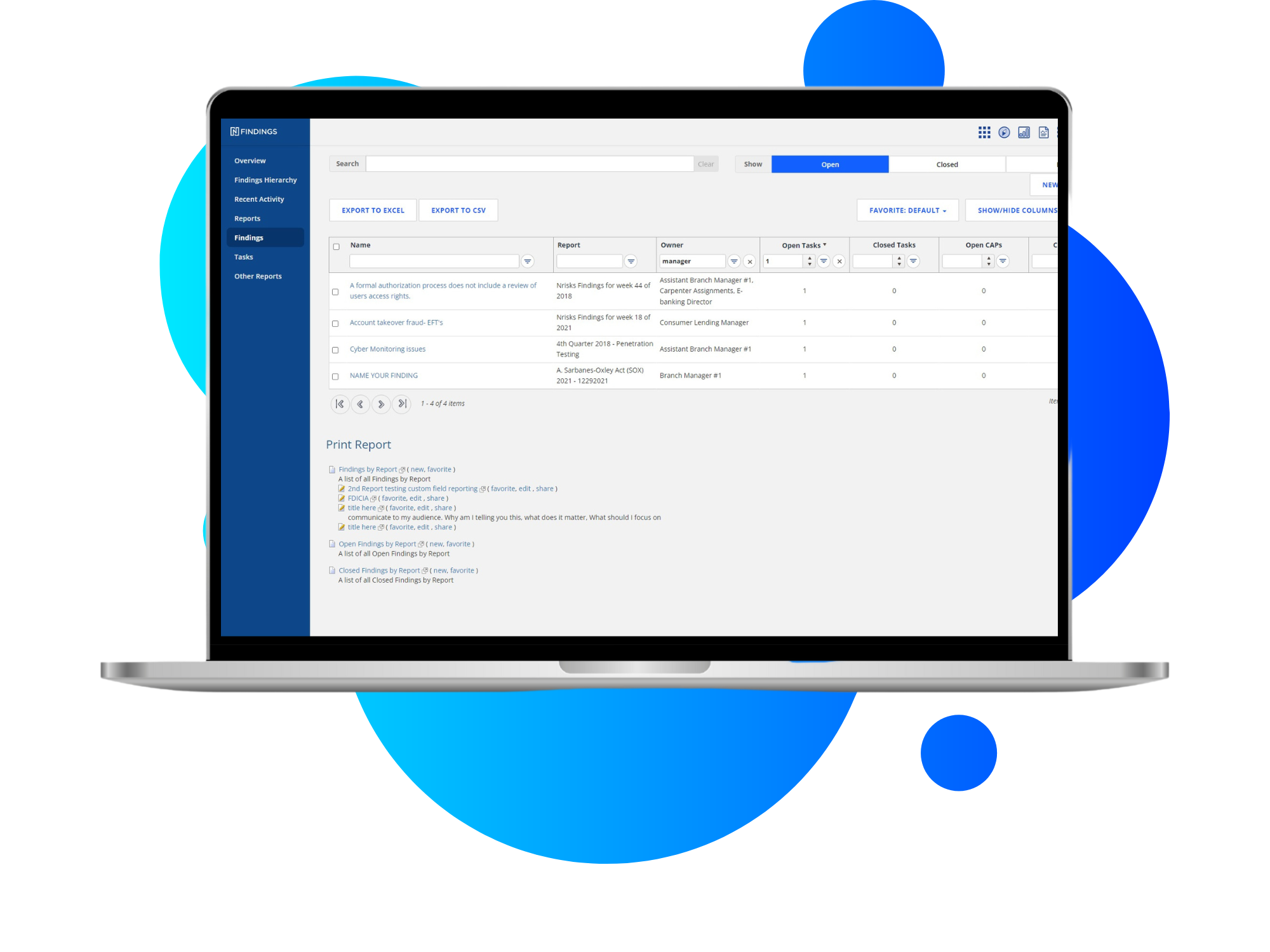 Screenshot of Nfindings: Audit Tracking Overview