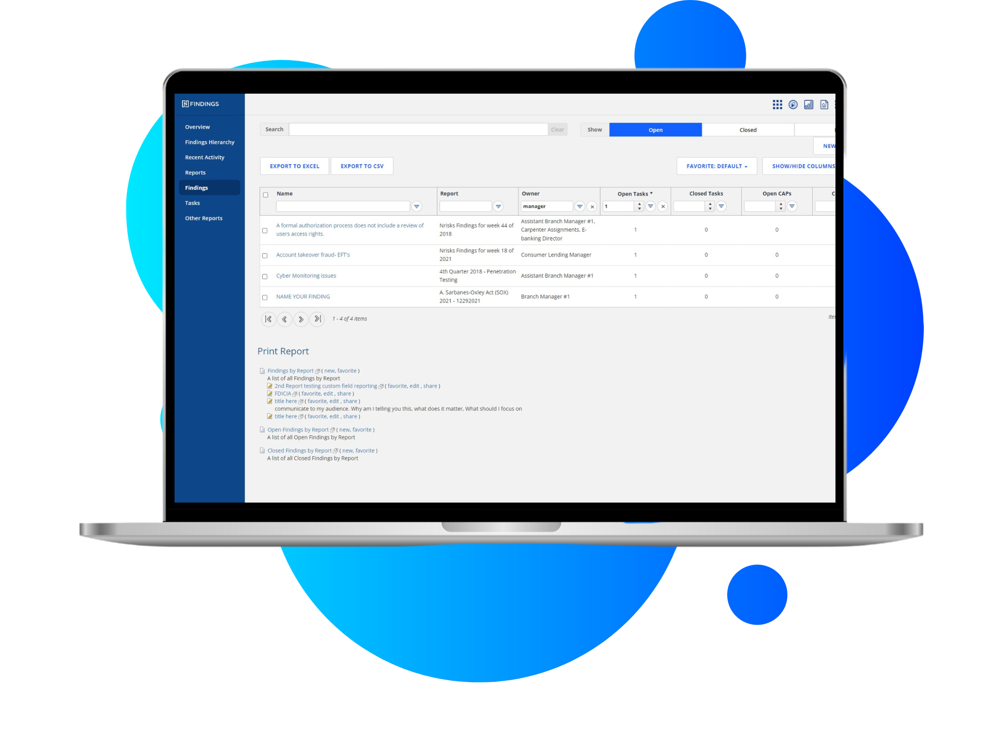 Screenshot of Nfindings: Audit Tracking Overview